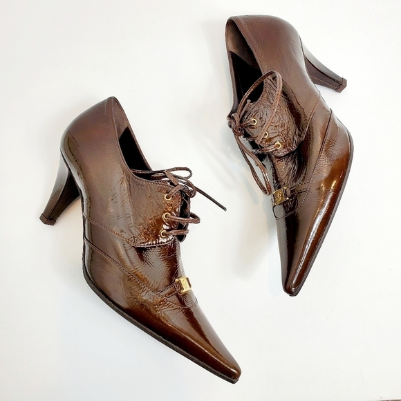 NEW Enrico Gibellieri Brown Patent Leather Heels - Picture 3 of 6